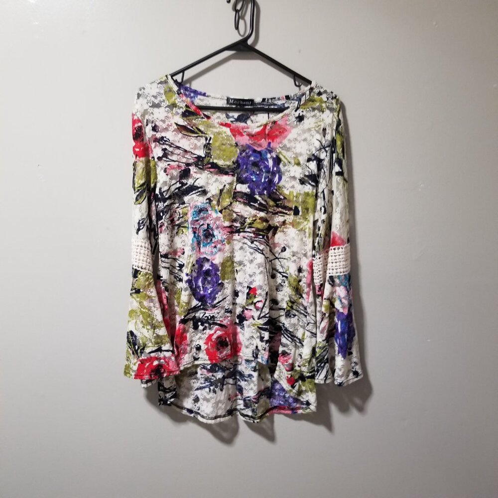 Mechant Peasant Blouse Floral Embroidered Bell Sleeves Women's